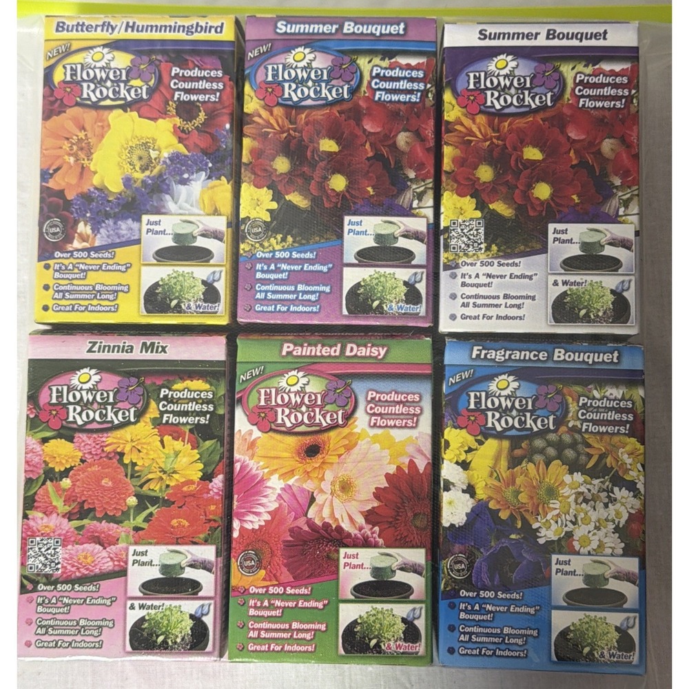 Lot of 6Boxes of Flower Seeds. Summer Bouquet Flower Rocket As Seen‎ On TV